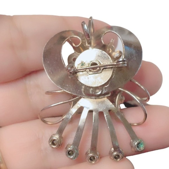 Vintage Angel Pin Pink Clear Rhinestone Brooch Gold Tone